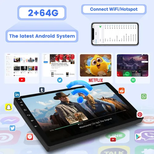 Vista 2 de [2G+64G] Estéreo de coche Android de doble DIN de 10.1 pulgadas, radio de pantalla táctil de 10 pulgadas con CarPlay inalámbrico y cableado/Android