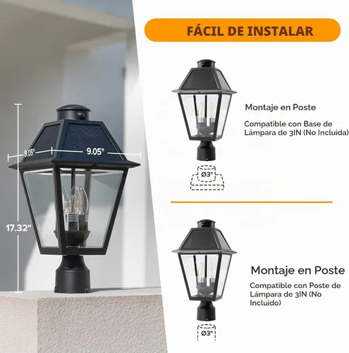 Vista 7 de LUTEC Lámpara de poste solar al aire libre con sensor de movimiento, luz de poste impermeable del atardecer al amanecer con tres modos, accesorios