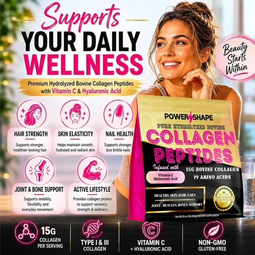 Vista 3 de Péptidos de colágeno de 1 libra – Colágeno bovino 100% hidrolizado – Sin OMG, 0.53 oz por porción – Apoya la piel, el cabello y las articulaciones