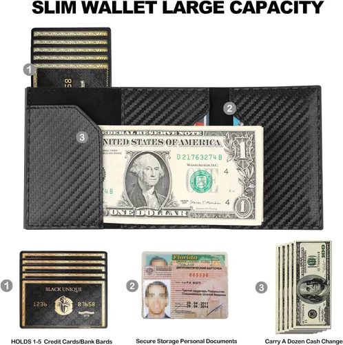 Vista 3 de Aiuwo Mens Slim wallet with Money Clip Blocking Credit Card holder wallet for Men with Gift Box (Carbon Leather)