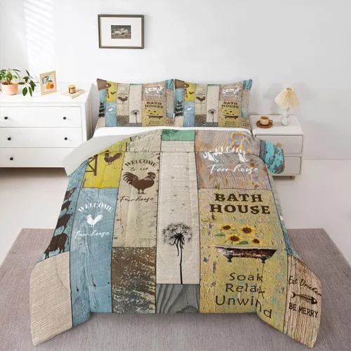Vista 33 de Erosebridal Juego de edredón rústico de colibrí, juego de ropa de cama de molino de viento rústico para niños, adolescentes y adultos, relleno