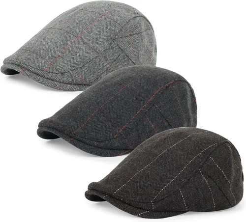 Vista 32 de 3 piezas de gorra Newsboy de algodón para hombre, gorra plana ajustable genial