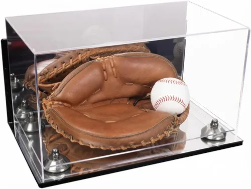 Vista 161 de Better Display Cases Vitrina de guantes de béisbol de acrílico transparente con elevadores negros (A011/V16)