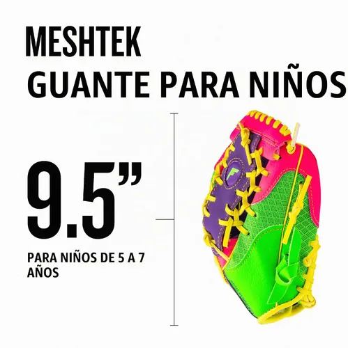 Vista 5 de Franklin Sports Guantes Meshtek + pelota para niños Púrpura/Rosa/Amarillo