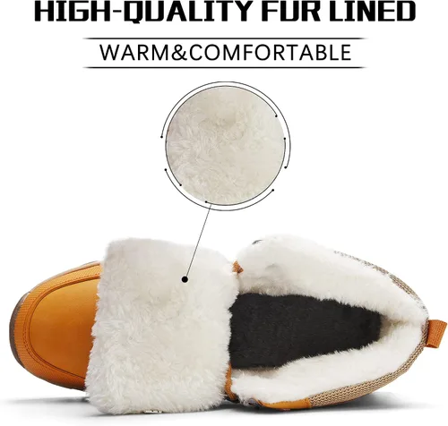 Vista 3 de BEOAPT Botas de senderismo de invierno para hombres y mujeres cálidas y resistentes al agua antideslizantes con forro suave color negro
