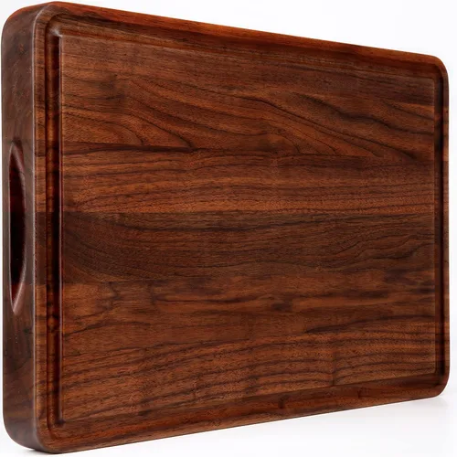 Vista 16 de AZRHOM Tabla de cortar de madera de nogal, tablas de cortar pequeñas de madera de 12 x 8 pulgadas con ranura profunda para jugo y mango lateral