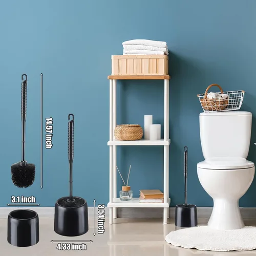 Vista 2 de Roshtia Juego de 6 cepillos de inodoro y soporte para limpieza de baño, cepillo de inodoro con organizador para limpieza, 14.57 pulgadas de altura
