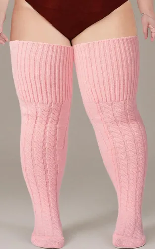 Vista 8 de Calcetines altos de lana de talla grande para muslos gruesos, extra largos para mujer, de punto trenzado cálido sobre la rodilla, calentadores