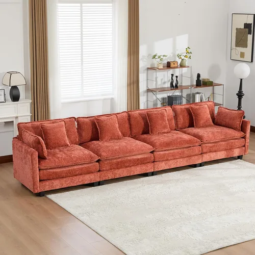 Vista 223 de Sofá seccional modular verde de 111.5", sofás seccionales grandes de 3 plazas para sala de estar, sofá nube oversized de tela chenille con otomana