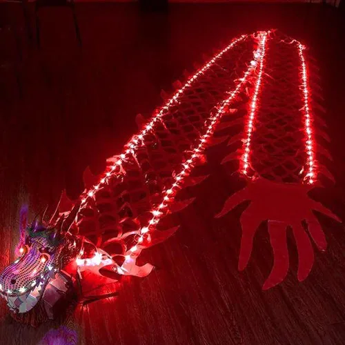 Vista 6 de 26.2 ft (26.2 pies) cuadrado de ejercicio de danza de dragón Poi con cabeza de dragón 3D y cuerda oscilante, conjunto de cinta fluida Wulong de LED