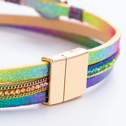 Vista 42 de FANCY SHINY - Pulsera de cuero estilo bohemio, pulsera de cuentas de cristal con cierre magnético, regalos de joyería para mujer