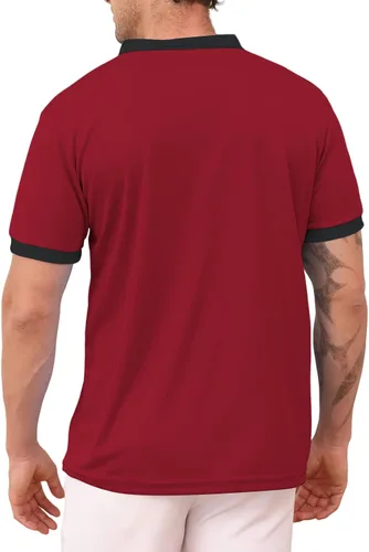 Vista 3 de Polo de manga corta con cremallera de un cuarto para hombre, estilo casual, ajustado, a la moda, para golf