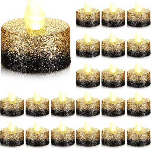 Vista 10 de Retisee 48 velas LED sin llama, con purpurina, velas falsas eléctricas para centros de mesa, funciona con pilas, decoración romántica de invierno