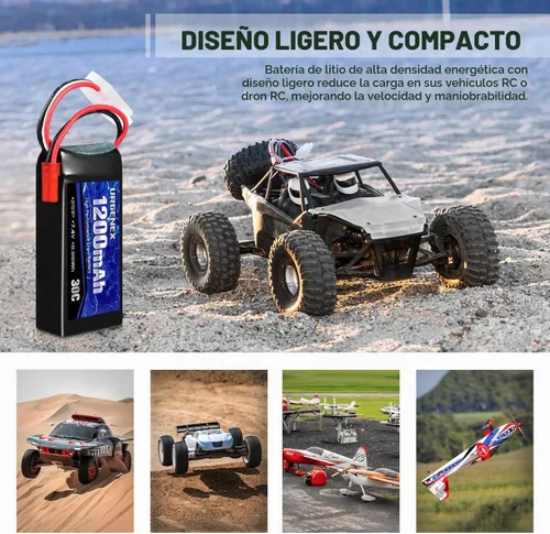 Vista 6 de Batería Lipo de 7.4 V con enchufe JST 2S 30C (60 C) batería de litio recargable de 1200 mAh compatible con UDIRC Cheewing y la mayoría de coches RC