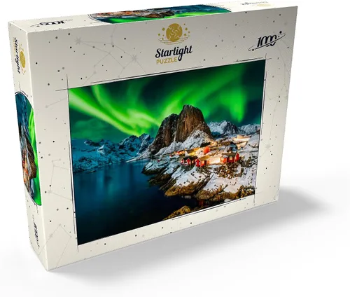 Vista 2 de MyPuzzle Aurora Borealis Over Hamnoy in Norway - Rompecabezas prémium de 1000 piezas para adultos