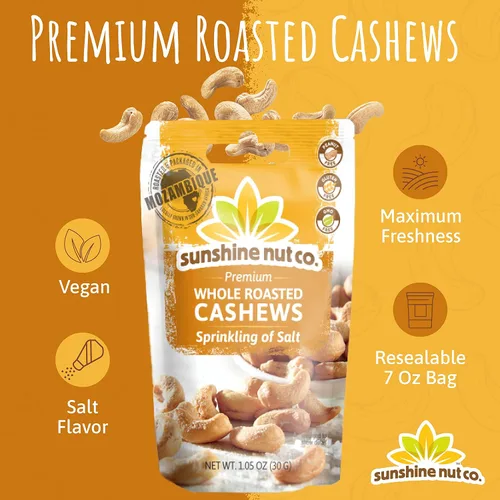 Vista 3 de Anacardos de Sunshine Nut Company 7 oz Lightly Salted, Gluten Free, Peanut Free, Vegan, GMO Free, Snack Packs for Kids and Adults, For Lunchboxes