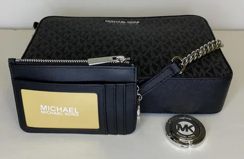 Vista 4 de Michael Kors Bolso cruzado Jet Set para mujer Signature Mk Negro
