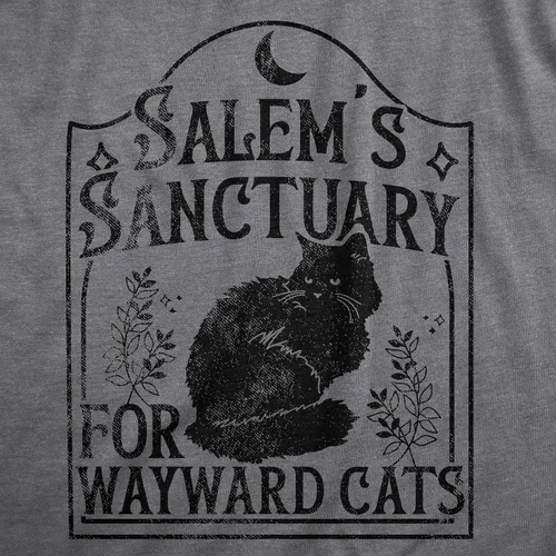 Vista 2 de Camiseta de Salems Sanctuary for Wayward Cats para mujer, divertida y espeluznante camiseta para amantes de los gatitos de Halloween para mujer