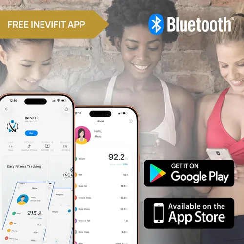Vista 7 de INEVIFIT Smart - Báscula de grasa corporal, analizador digital Bluetooth de composición corporal de baño altamente preciso, mide peso, grasa