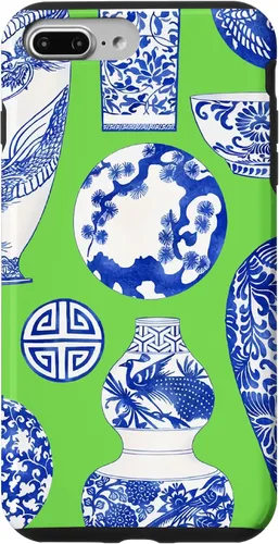 Vista 12 de Blue Willow Chinoiserie Pagoda Ginger Jar Preppy Blue Green Case para iPhone 16