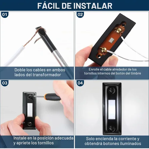 Vista 3 de Dreyoo - Timbre de metal con botón pulsador, timbre LED con cable, luz negra y blanca