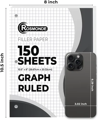Vista 3 de Rosmonde Papel de hojas sueltas a granel, 3600 hojas, paquete de 24, hojas cuadriculadas, 8 x 10.5 pulgadas, 150 hojas/paquete, 3 perforaciones
