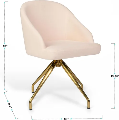 Vista 3 de Martha Stewart Sora Silla de Trabajo Giratoria Fija con Brazos Inclinados para Oficina en Casa en Tela Conch Shell con Marco de Latón Pulido