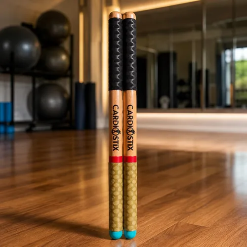 Vista 7 de CardioStix Baquetas de cardio de madera de nogal americano con peso de 4.5 onzas por juego (1 par) con empuñaduras negras Batería, fitness, clase