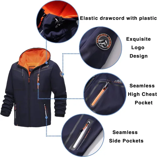 Vista 4 de UIUO-UIPEU Men's Softshell Jackets Fleece Lined Waterproof Windbreaker Hooded Jackets for Men Hiking Golf Jacket Fall Winter