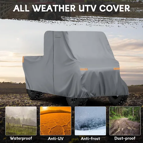 Vista 6 de Funda impermeable UTV compatible con Can-am Defender de 2 plazas, 6 capas para todo tipo de clima, con rejillas de ventilación, cremallera de puerta