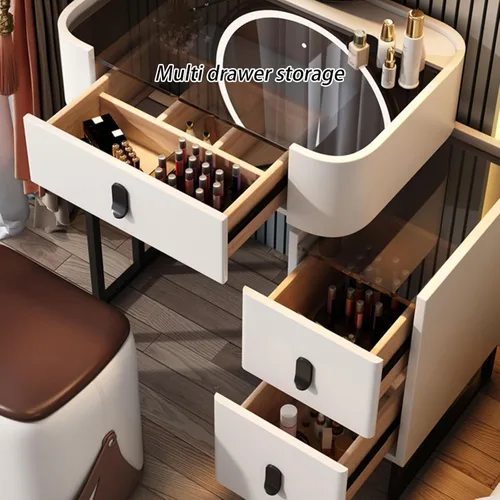 Vista 6 de Vanity Desk with Mirror and Drawers, White Vanity with Mirror, Wooden Makeup Desk for Bedroom Dressing Room, with Adjustable Brightness Mirror,Dark