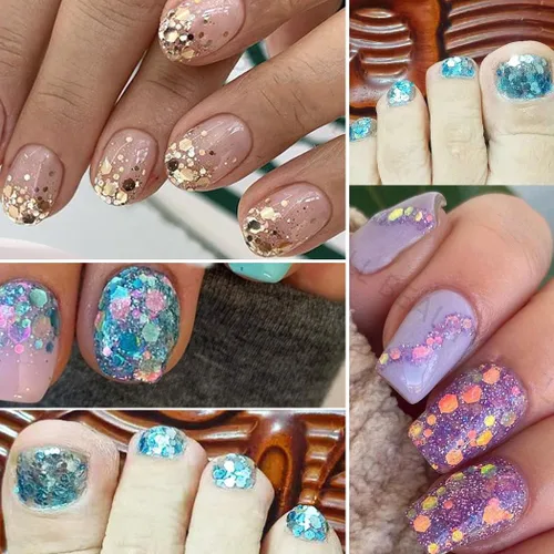 Vista 6 de 2 cajas de 24 colores camaleón holográfico con purpurina de sirena, arte de uñas, lentejuelas, copos 3D, degradado láser, diseño de purpurina