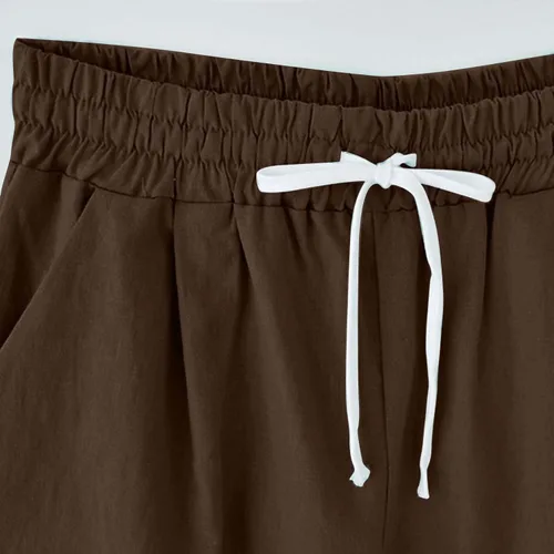 Vista 4 de Pantalones cortos sólidos con control de barriga, casuales, con cordón, cómodos, para mujer, pantalones cortos ligeros de verano para correr 2023
