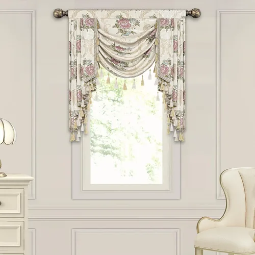 Vista 40 de Loom and Mill Cenefa de cascada de lujo de jacquard para sala de estar, elegantes cenefas de ventana con festones y cuentas damascadas, cortinas