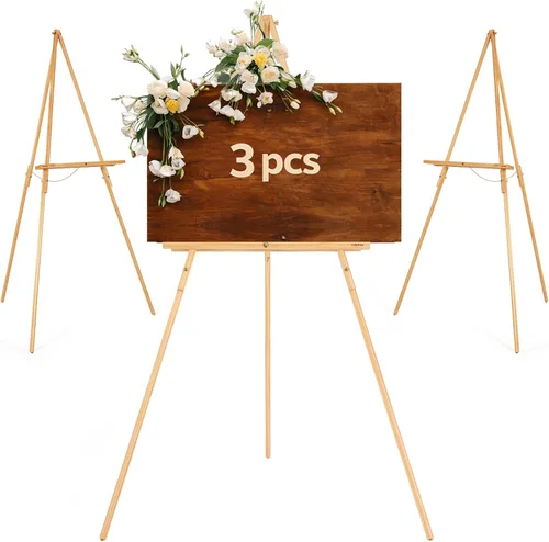 Vista 13 de Caballete Negro de 63" para Letreros de Boda, Caballete de Exhibición de Madera Ajustable con Soporte, Caballete de Piso Trípode para Tablero