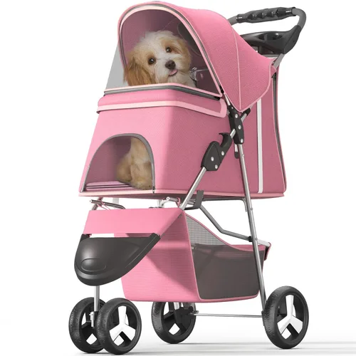 Vista 17 de OS MOTOR - Carriola para mascotas con 3 ruedas para mascotas pequeñas/medianas, portavasos plegable y portátil para perro gato cachorro gatito