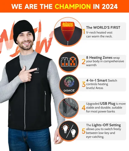 Vista 2 de DOACE Chaleco térmico para hombres y mujeres, chaqueta térmica inteligente, batería no incluida