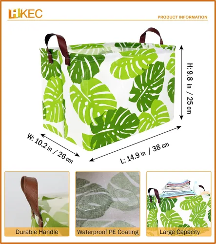 Vista 6 de Cesta de almacenamiento rectangular verde, cesta de ropa con asas, caja de almacenamiento plegable, cesta de regalo, decoración de habitación