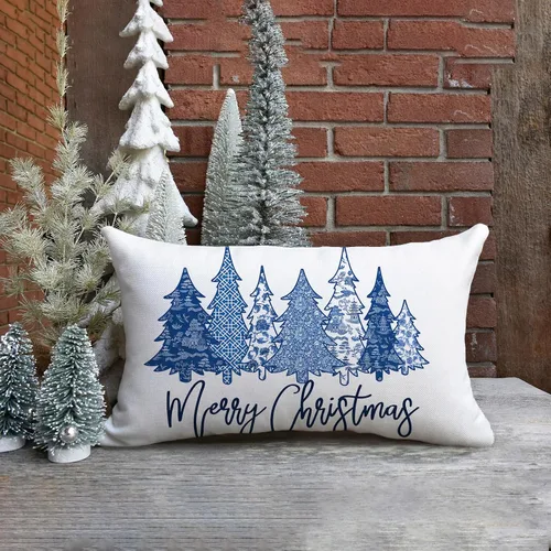 Vista 3 de Funda de almohada de Navidad de 20 x 12 pulgadas, diseño de árboles de invierno, fundas de almohada decorativas de granja para sofá, decoración
