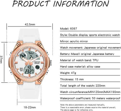 Vista 7 de findtime Relojes de pulsera para mujer, digital, 5 bares, impermeables, con retroiluminación LED, correa colorida, alarma analógica