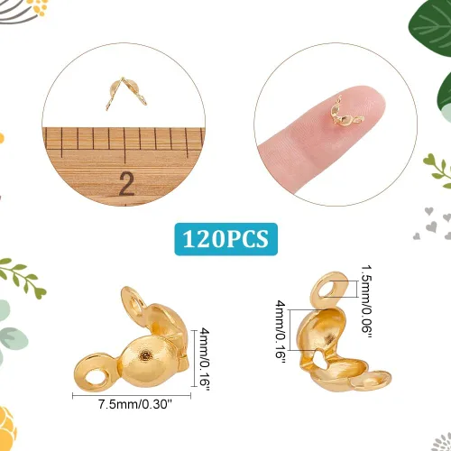 Vista 2 de UNICRAFTALE 120 puntas de cuentas doradas, cubiertas de nudo, extremos de calotte de acero inoxidable, cubiertas de nudo de concha abiertas, puntas