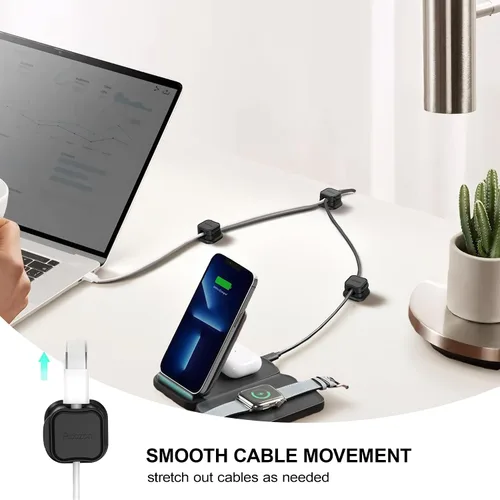 Vista 3 de Picozon - Paquete de 6 soportes magnéticos para cables, organizador de cables adhesivos Picozon para teléfono, cargador USB, organizador