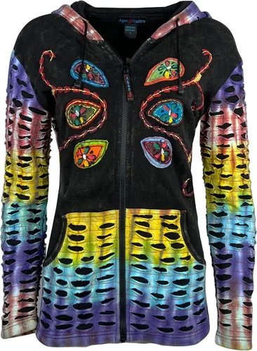 Vista 15 de Agan Traders Chaquetas bohemias con cremallera para mujer, con parches de teñido anudado, sudaderas ligeras con capucha para mujer 2025