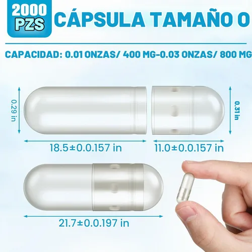 Vista 2 de Timgle 2000 cápsulas vacías tamaño 0 con kit de llenado