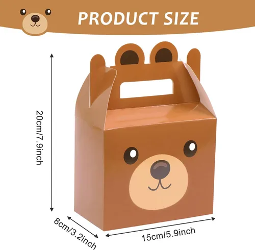 Vista 2 de 12 cajas de golosinas de oso para fiestas, suministros de oso para baby shower, cajas de regalo para niños y niñas, tema de oso marrón, decoración