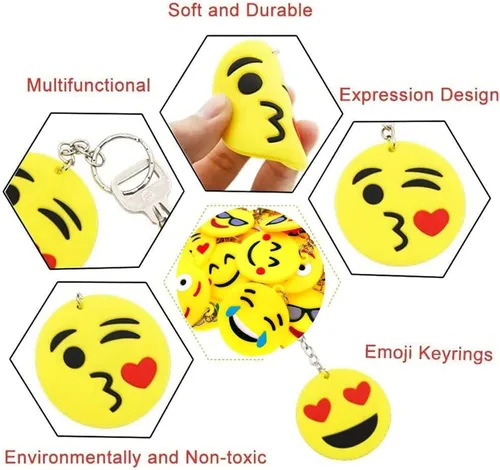 Vista 4 de CRSUSUKJ Mini Emoticon Keychain, Keychains, Cute Keychain(16 expressions), Party Favors, Emoticon Gifts Toys Carnival Prizes,Valentine's Day