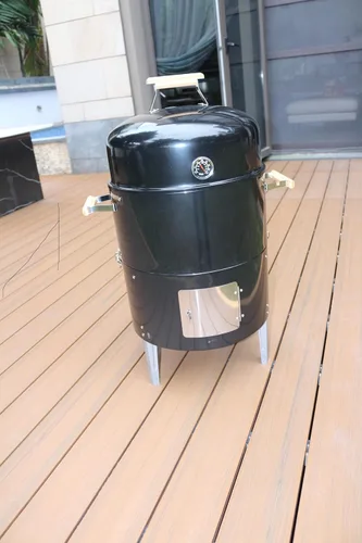 Vista 2 de 44,5 cm 3 en 1 parrilla para ahumar con termómetro integrado, ventilación de aire y puertas de acceso. Barbacoa para ahumado de múltiples capas