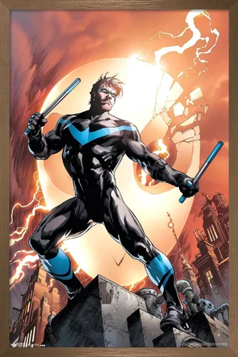 Vista 18 de Trends International DC Comics Nightwing - Póster de pared de fuego, 14.725 x 22.375 pulgadas, versión enmarcada de madera de granero
