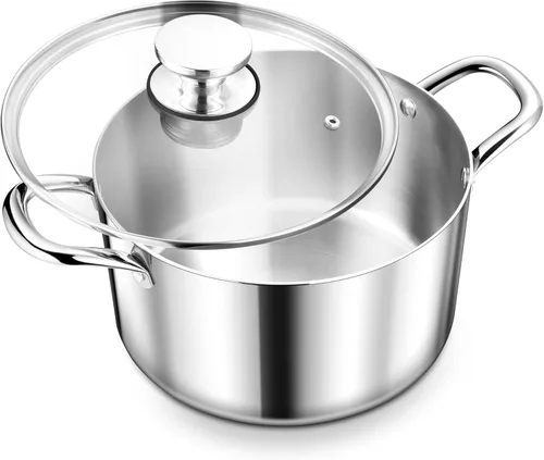 Vista 13 de Herogo Olla de acero inoxidable 18/10 de 12 cuartos de galón con tapa, olla grande y resistente compatible con cocinas eléctricas, de gas