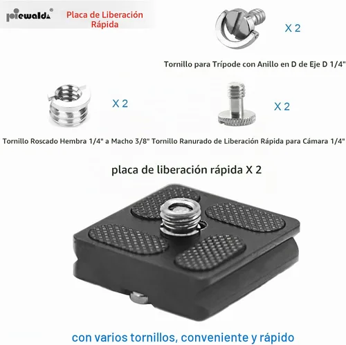 Vista 3 de Niewalda Placa de Liberación Rápida de Metal de Aluminio con Tornillo de Anillo en D de 1/4"/Tornillo Ranurado y Adaptador de Tornillo de Montaje